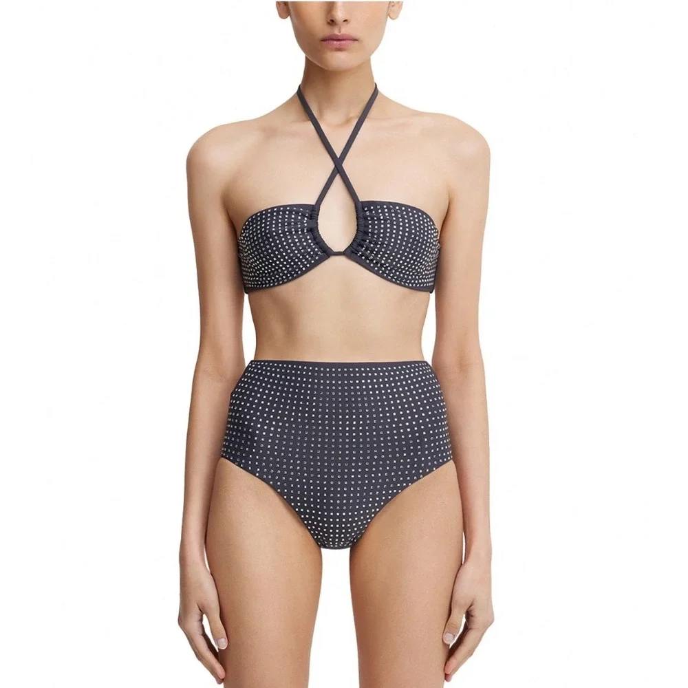 Significant Other Niah Embellished Bikini Top Charcoal Rhinestone Size 10 US NEW